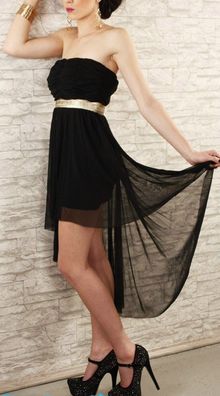 SeXy Miss Damen Vokuhila Chiffon Mini Kleid Bandeau Dress 34/36/38 Schwarz Gold