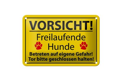 Blechschild Hinweis 18x12cm Vorsicht Freilaufende Hunde Metallschild