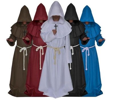 Mönch Cosplay Kostüm Kapuze Robe Umhang Bruder Männer Mittelalterlicher Priester Kap