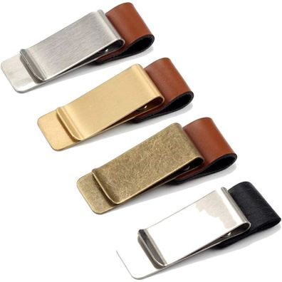 4 Stück Leder-Stiftschlaufe mit Clip, Leder-Stifthalter und Metallclip, Edelstahl-Sti