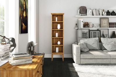 Bücherregal Sydo aus Wildeiche massiv 50x45x180 cm mit 5 Fächern und Holzbeinen