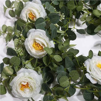 2M Kamelien-Eukalyptus-Girlanden-künstliche gefälschte Blumen-Seide-Rosen-Rebe-Dekora