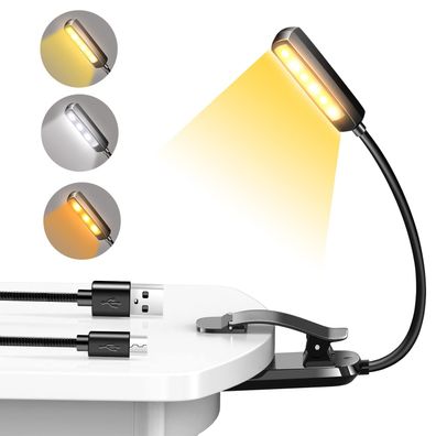 LED-Leselicht, wiederaufladbare 6 LED-Leselicht-Clip-Lampe, flexible 360°-Hals-Clip-L