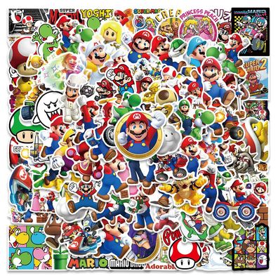 100pcs Super Mario Bros Abziehbilder Set Luigi Yoshi Sticker für Handy Koffer Tasse