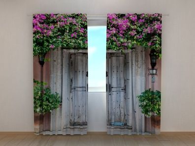 Fotogardine Blumen über der Tür, Vorhang mit Motiv, Digitaldruck, Gardine auf Maß