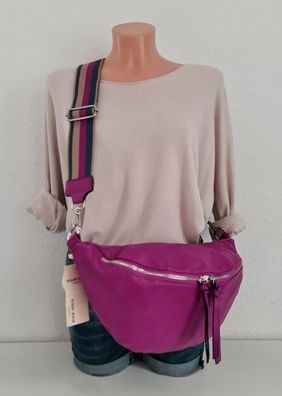 Große Bauchtasche Gürteltasche Kunstleder Cross Body Bag mit 2 Riemen dunkles Pink