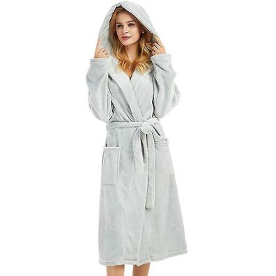Women Dressing Hooded Fleece Lined Fluffy Bathrobe