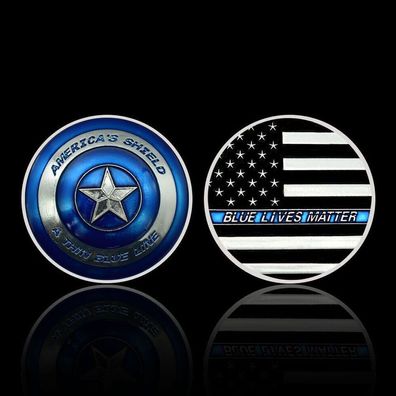 Schöne Medaille Amerikas Shield - Blue Lives Matter 5 cm (Med518)