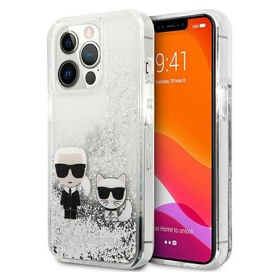 Hülle Case iPhone 13 Pro Karl Lagerfeld Katze Cover Glitzer silber