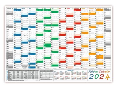 Rainbow Wandkalender DIN A0 2024 gerollt Wandplaner inkl. Ferien & Feiertage