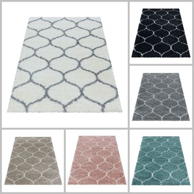 Hochflor Design Teppich Wohnzimmerteppich Muster Kachel Tile Jacquard