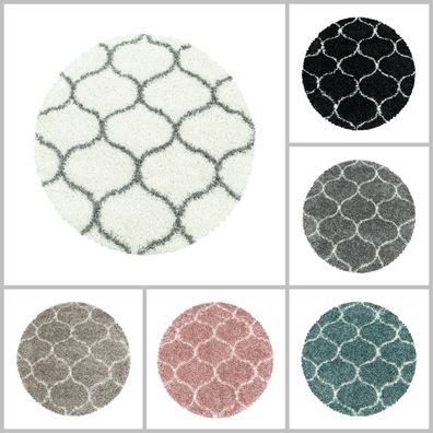 Wohnzimmerteppich Hochflor Design Teppich Muster Kachel Tile Jacquard Form Rund