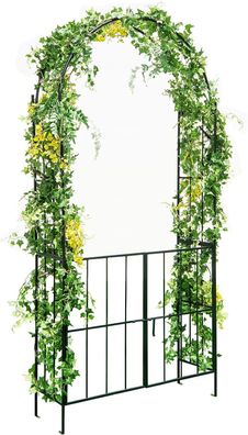 Rosenbogen mit Tür, Rankhilfe Rankgitter aus Metall für Kletterpflanzen, 110x35x230cm