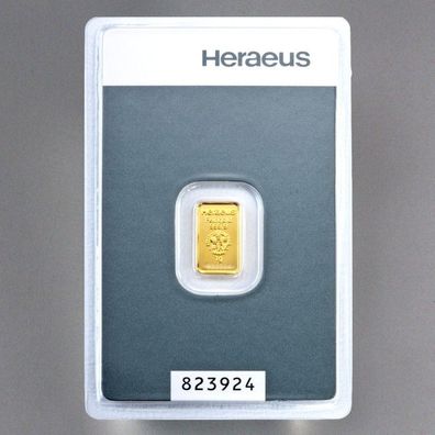 Goldbarren Heraeus 1 Gramm 999 Feingold Heraeus im Blister mit Zertifkat