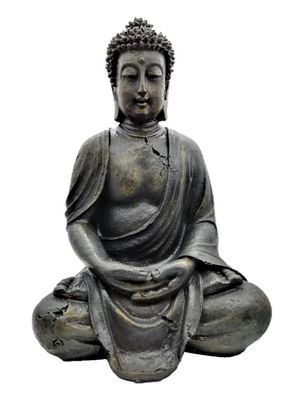 Buddha Figur 38,5 cm Vintage Grau Lotussitz