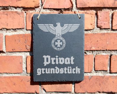 Schiefertafel "Privatgrundstück" #0109 Wehrmacht Schild Eingang