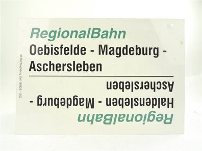 E244 Zuglaufschild Waggonschild RegionalBahn Güsten Oebisfelde Aschersleben