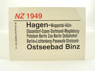 E244 Zuglaufschild Waggonschild NZ 1949 Hagen - Ostseebad Binz