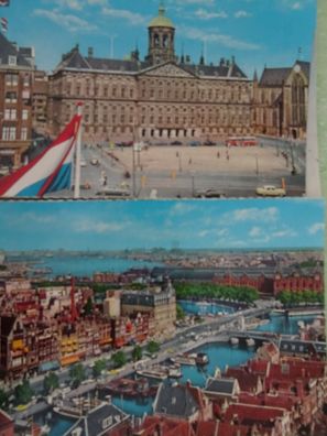 2 sehr alte Postkarten AK Krüger Amsterdam Schloß Damrak Niederlande