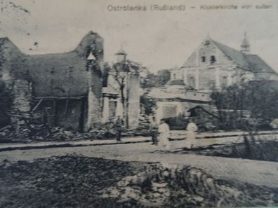 sehr alte Postkarte AK KF gelaufen 1916 Karl Mucke Ostrolenka Rußland Klosterkirche