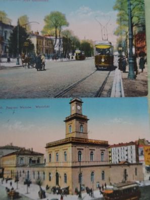 2 sehr alte Postkarte AK KF gelaufen 1915/16 Warszawa Warschau Rußland