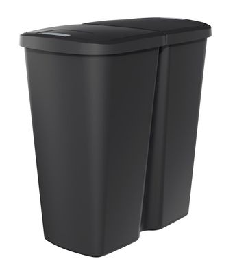 Duo Mülleimer 45 L mit Deckel - schwarz - Kunststoff Tonne Müll Trenner Abfall Eimer