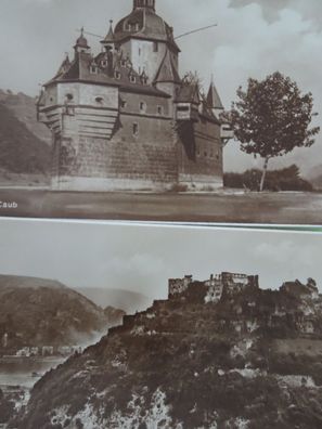 2 sehr alte Postkarten AK KF Pfalz bei Caub Ruine Rheinfels St Goar
