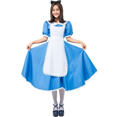 Damen Maid Outfit Alice Kleid Halloween Cosplay Kostüme Prinzessin Schürzenkleid Blau