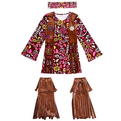 Damen Eltern Kind Outfit Hippie Kleid Kindertag Vintage Rockkonzert Cosplay Kostüme