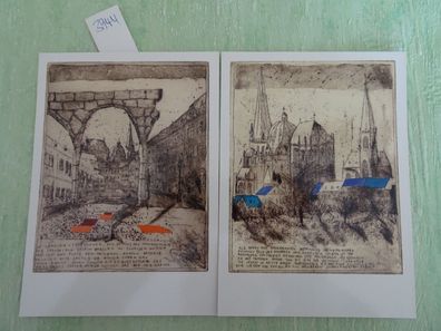 2 alte Postkarten AK Dom Hof zu Aachen nach Radierung Leo Mura Ed Metzmacher 1994