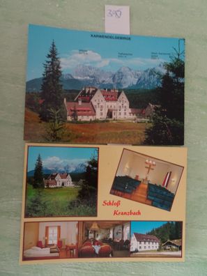 2 alte Postkarten Cekade AK Schloß Kranzbach Karwendelgebirge Wörner Tiefkarspitze