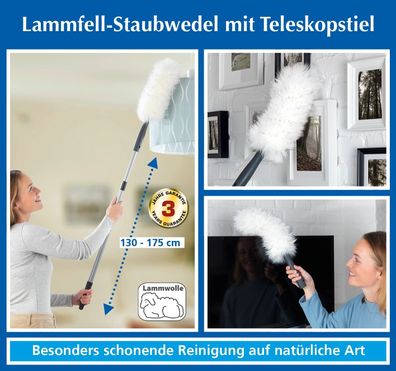 Lammwolle-Staubwedel mit Teleskopstiel ca. 45 x 15 x 15