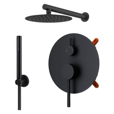 Komplettes Duschsystem LUGO Unterputz Armatur Wasserhahn mit Kopfbrause in Schwarz
