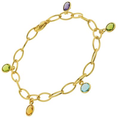 trendor Schmuck Armband für Damen Gold auf Silber 925 mit Bunten Quarzen 51186