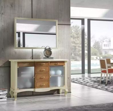 Anrichte mit Spiegel Esszimmer Garnitur Kommoden Holz luxus Möbel Neu