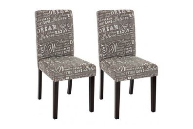 2x Stuhl Stuhlset grau Textil Stoff Esszimmerstuhl Stühle gemustert Schriftzug