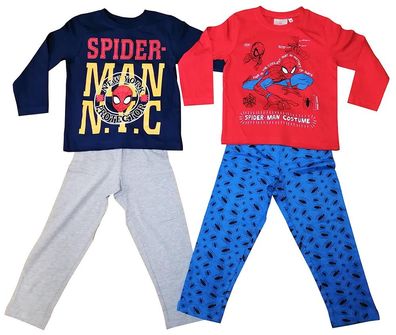 Marvel Spider-Man 2er Set Pyjama Lang Rot/ Blau Schlafanzug langarm für Kinder Gr