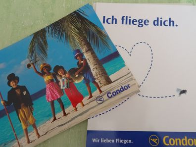 alte Postkarten Flugzeug Condor Werbung Ich fliege Dich Till Leeser Kinder am Strand