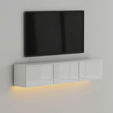 TV Lowboard Alston Weiß Hochglanz LED Beleuchtung 9833