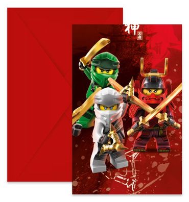 Lego Ninjago 6 Einladungskarte mit Umschlag Invitations Ninja Kindergeburtstag
