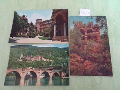 3 sehr alte Postkarten AK KF Heidelberg Neckarbrücke Krautturm Schloß