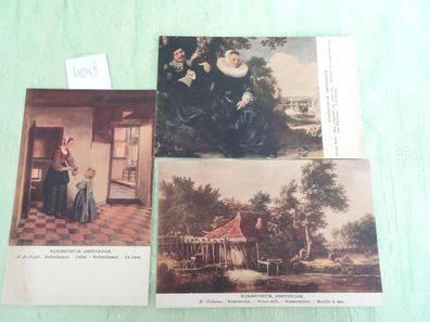 3 sehr alte Postkarten AK KF Rijksmuseum Amsterdam Frans Hals Hobbema de Hoogh