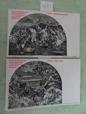 2 alte Postkarte AK Wandgemälde Dr Stückelberg Tellskapelle Rütlischwur Tell´s Sprung