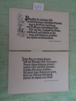 2 alte Postkarten AK KF Emilie Charlotte Leich Spruch Vers Reim Pfingsten Jeden Tag..