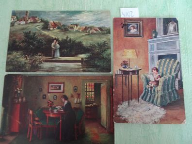 3 alte Postkarten AK KF C Helm Liebesbrücke Hoffmann Liebesbrief Schüler Nachricht v
