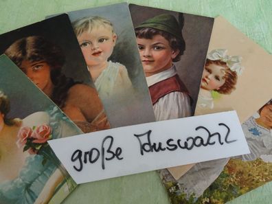alte Postkarten AK KF Kinder Mädchen Junge Portraits wie gemalt