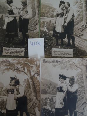 4 sehr alte Postkarten AK KF Hans und Liese Spruch Vers Liebespaar 1914