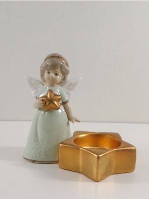 Engel Dekoengel Stern Teelichthalter Porzellan Schutzengel Deko Figur Skulptur