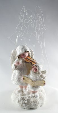 Deko Engel Paar vor Acryl Engel LED Schutzengel Elfe Kind Skulptur Figur Objekt