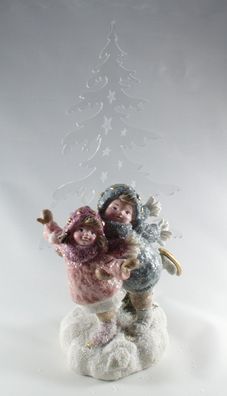 Deko Winterkinder Paar Acryl Tanne LED Kind Junge Mädchen Skulptur Figur Objekt